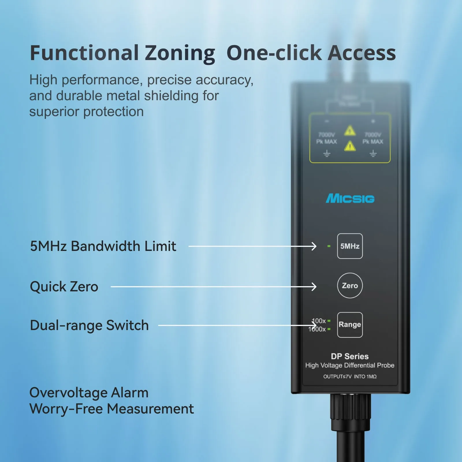 Micsig DP1502 (200MHz + 1500V) High Voltage Differential Probe, Dual Range Selection, High Precision Oscilloscope Probe
