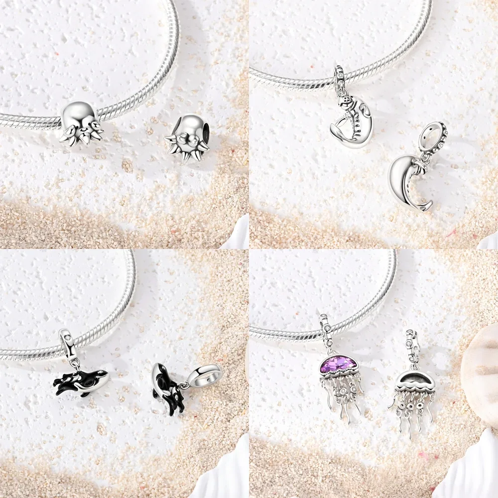 Seahorse Starfish Shell Pearl CZ Original Charms Silver Plated Beads Fit Bracelets Bag Keychain Charms Diy Women Gift Accessory