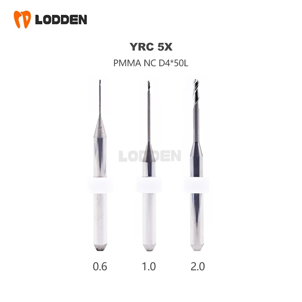 Yucera YRC-5X Dental Milling Burs Grinding PMMA D4 Shank NC Coating 40mm Length 0.6/1.0/2.0mm Dental Grinding Tool