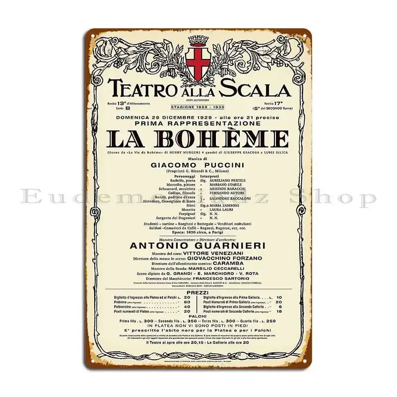 Vintage Style La Scala La Boh%C3%A8me Opera Poster Metal Plaque Poster Club Pub Wall Decor Printing Pub Tin Sign Poster