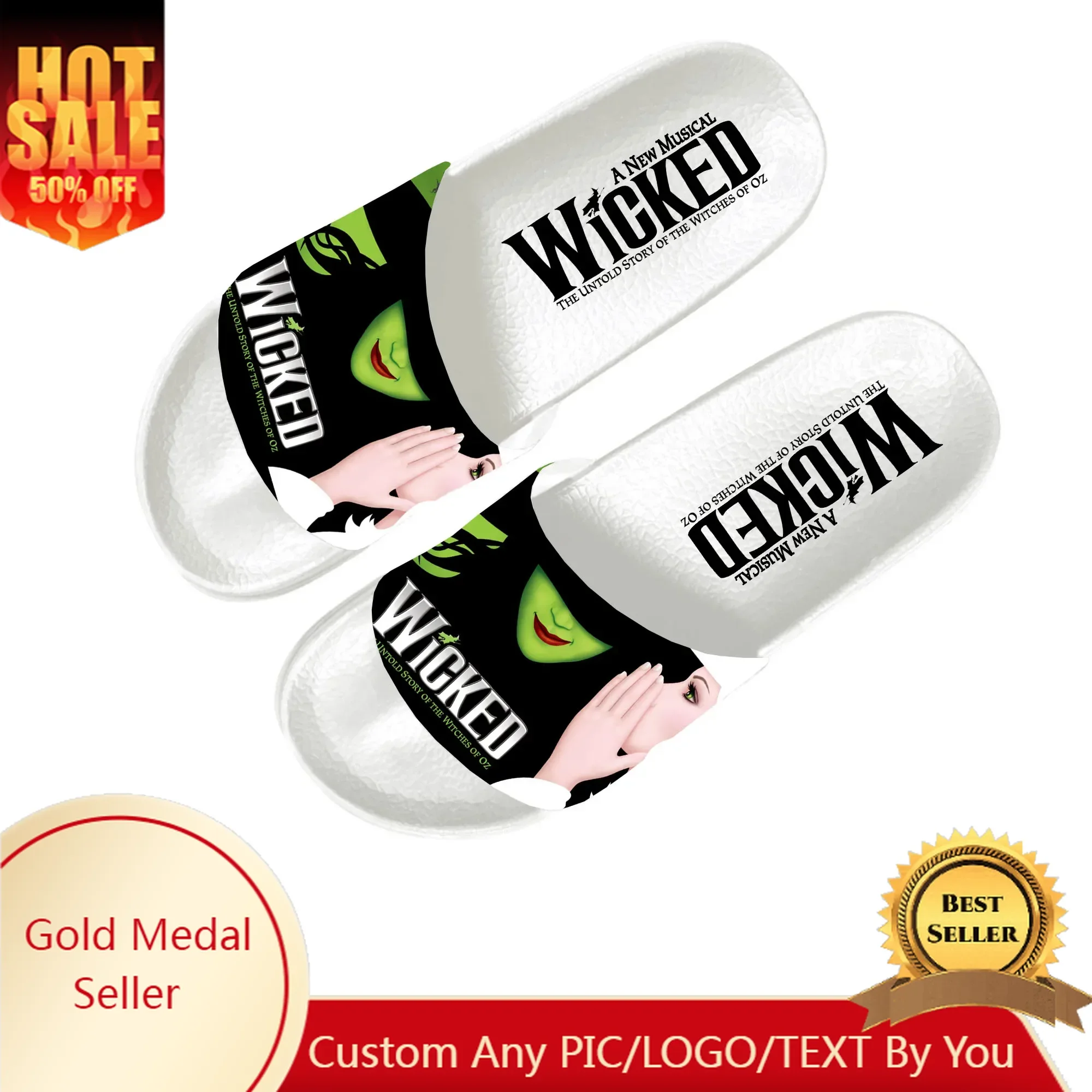 

WICKED He Musical Elphaba Slippers Home Water Shoes Men Women Teenagers Beach Pool Sandals Custom Made Summer Slipper