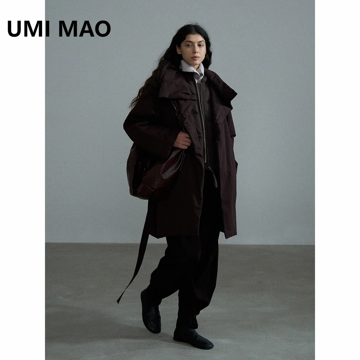 UMI MAO Long Fleece All Cotton Fluffy Stand Up Collar Cotton Jacket Autumn Winter New Commuter Versatile Long Coat For Women