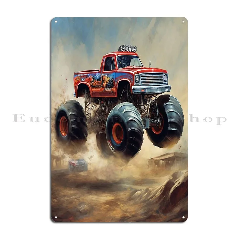 Flying Monster Truck Metal Sign Wall Decor Custom Bar Cave Home Customize Tin Sign Poster