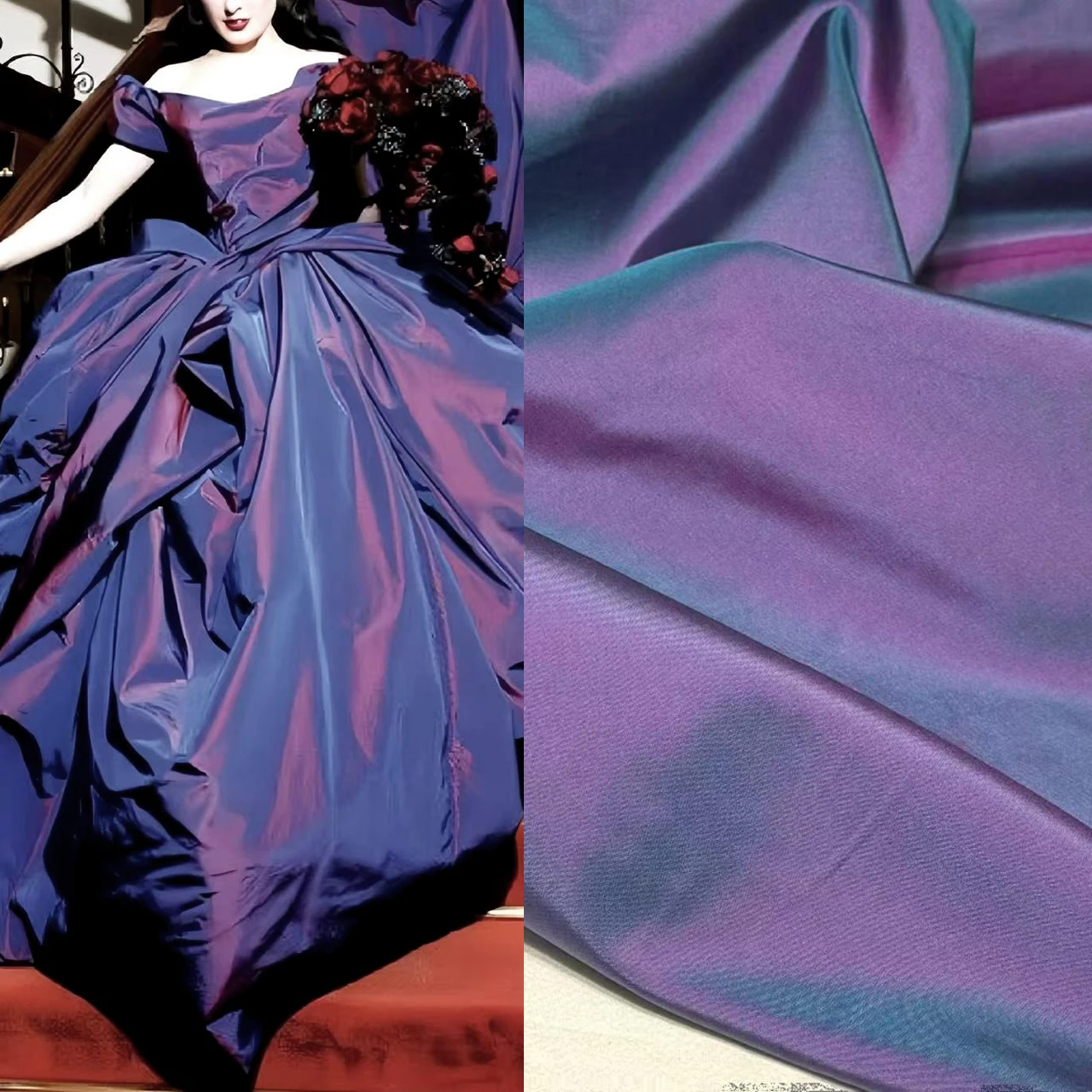 Magic blue purple silk taffeta wedding dress trench coat high fashion fabric handmade diy material