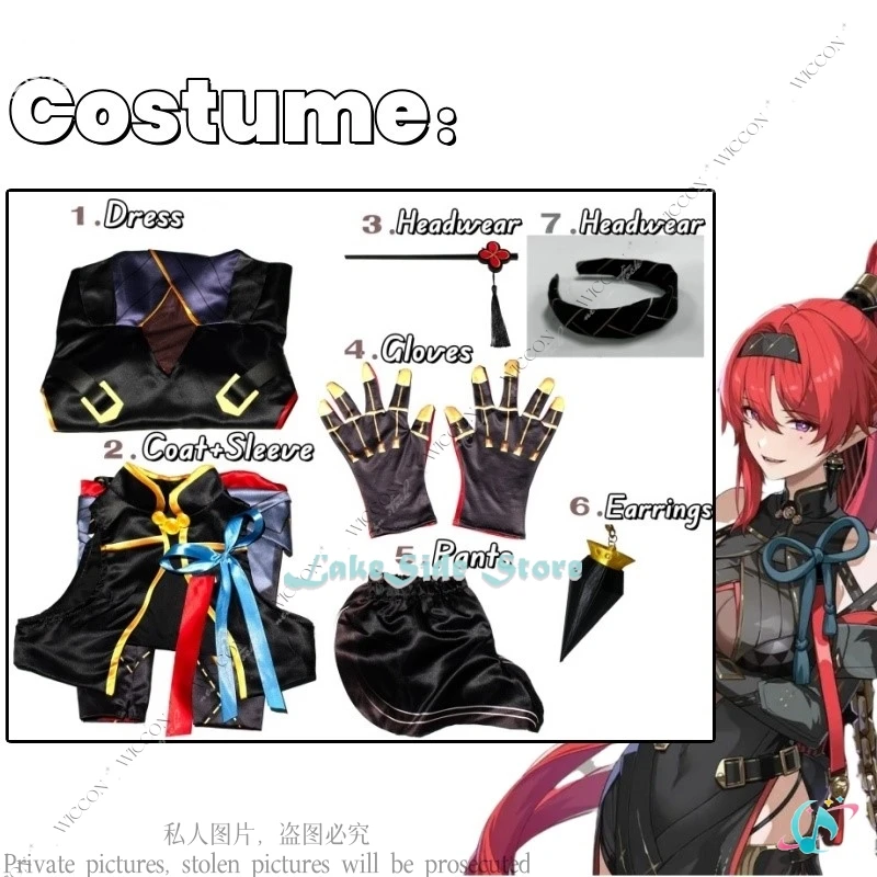 Yinlin Nieuwe Game Wuthering Golven Anime Cosplay Kostuum Pruik Jurk Uniform Oorbellen Hoofddeksels Cheongsam Halloween Vrouwen Cos Rollenspel