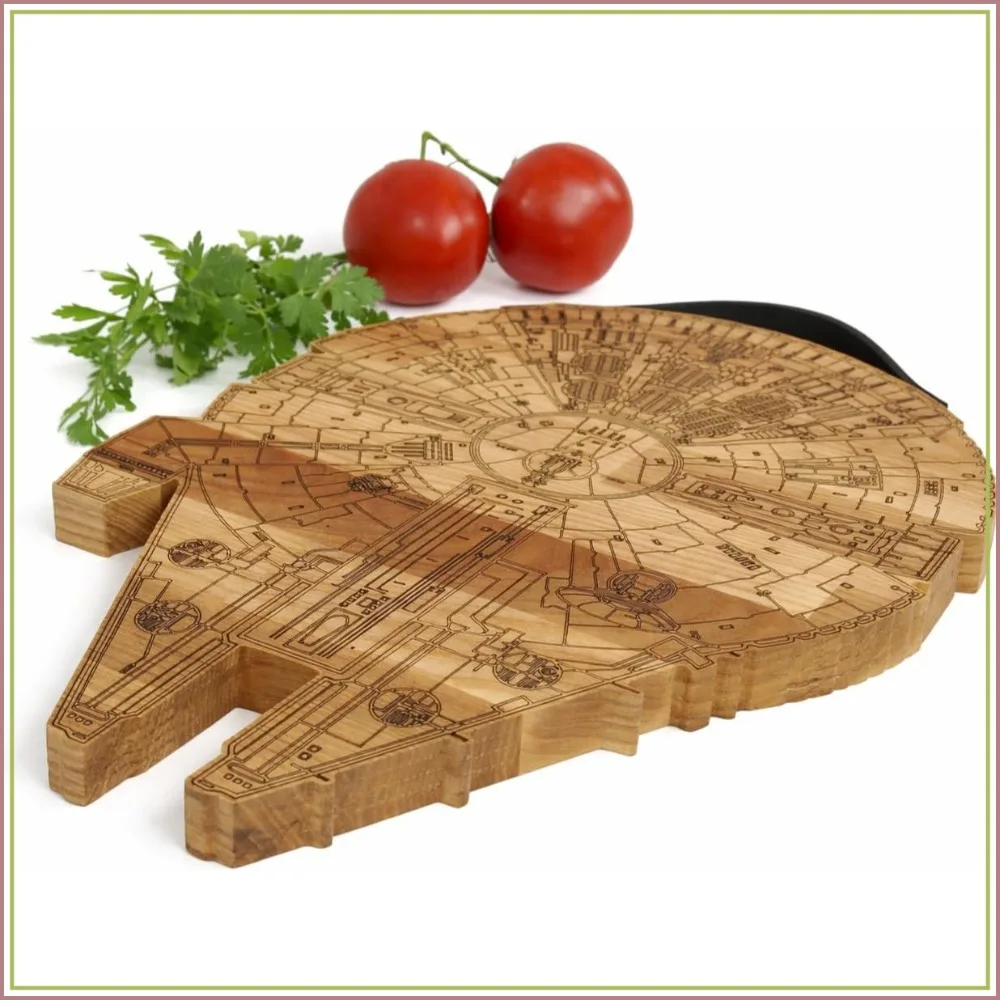

Millennium Falcon Wooden Cutting Board - Engraved Serving Platter, Rustic Futuristic Gift
