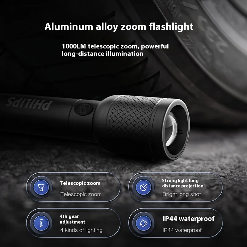 مصباح يدوي فيليبس قابل لإعادة الشحن، فائق السطوع، يدوم طويلاً، محمول، مناسب للاستخدام الخارجي، ضوء الطوارئ، طويل المدى.