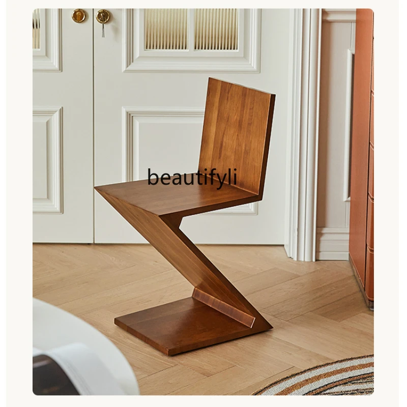 yj Z-Shaped Chair/Middle-Ancient Chair Solid Wood Dining Chair with Backrest Silent Style Creative Single Seat