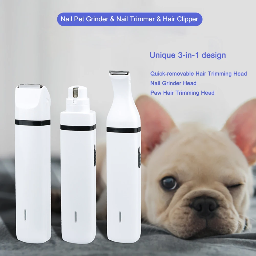 3 In 1 Removable Head Pet Grooming Low Noise Electric Rechargeable Dog Nail Trimmer Grinder Pet Nail Grinder.