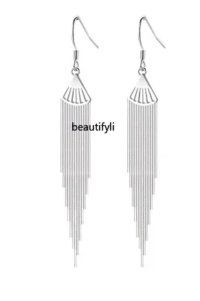 Ear hook sterling silver fringed earrings long Tremella decoration design sense senior women 925 ladies