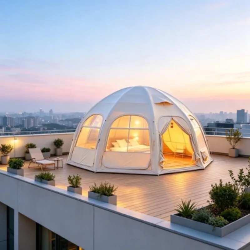 Prefab House Round Shaped Glamping Geodesic Tropics Dome Tent with Thermal Insulation for Living in Desert