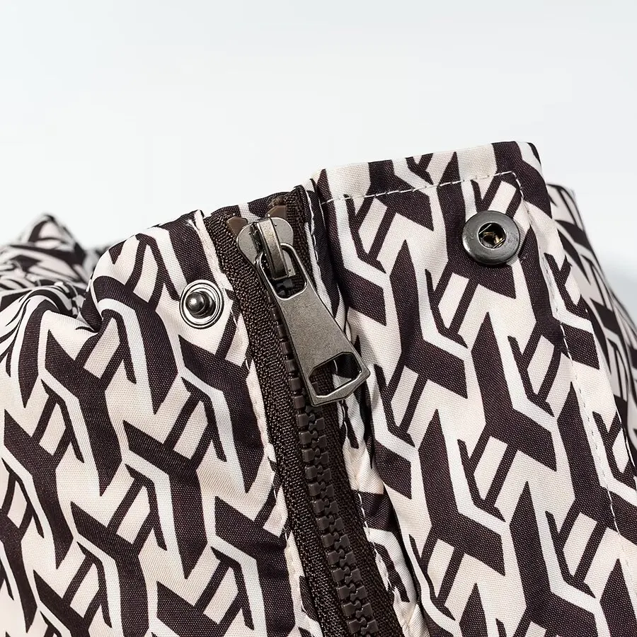 2025 frauen Elegante Übergroßen Gedruckt Stehkragen Zipper Gepolsterte Mäntel Dame Chic Verdicken Warme Lange Hülse Lose Jacken Parkas