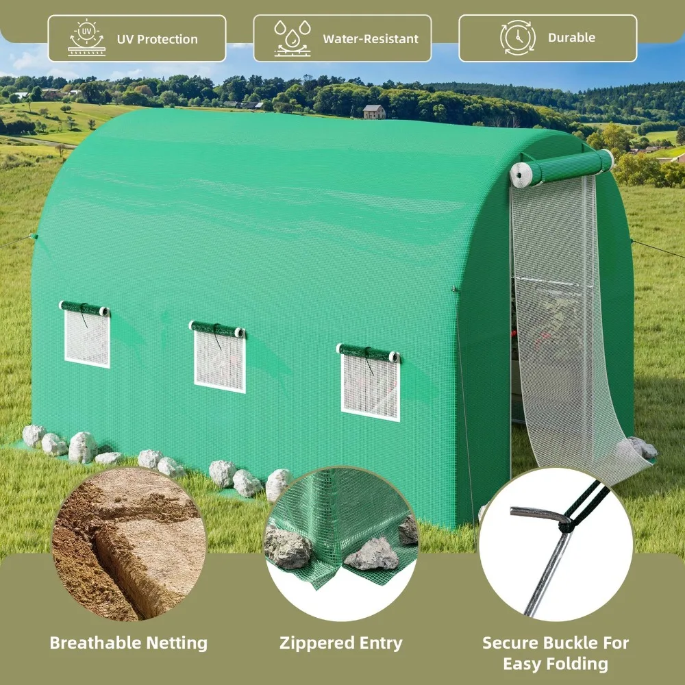 

10x6FT прогулка в теплице, мини-сад, уличный теплый зеленый дом из оцинкованной стали