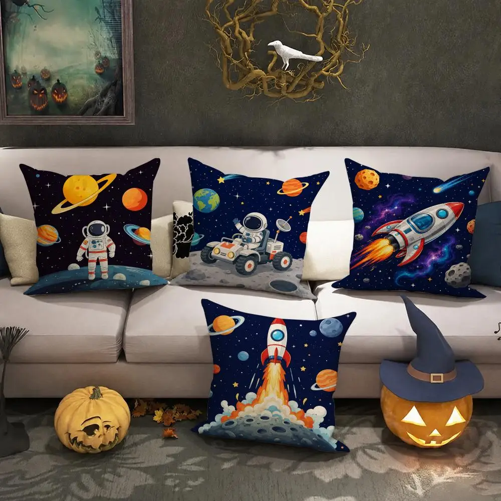 Fun Space Astronaut Decor Cushion Cover Halloween decoration trick or treat cushion cover, ghost, pumpkin head, bat decoration