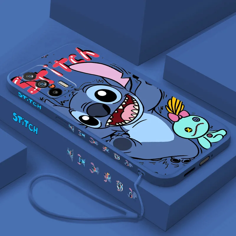 Disney Handsome Stitch Liquid Left Rope Phone Case For OPPO Find X2 3 5 Reno 2 5 6 7 8 10 Pro Lite Neo A16K Shell Soft Cover