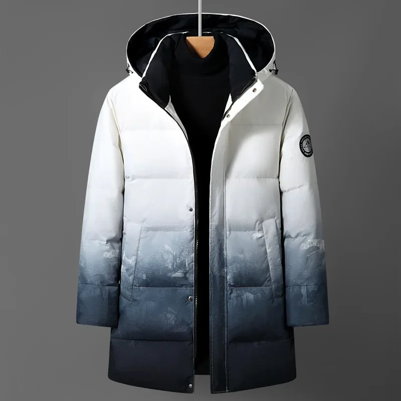 الفاخرة الرجال الشتاء وسادات مبطنة رجل أسفل معاطف سترة بيضاء أوزة أسفل سترة الملابس مقنعين طويلة الحشو سترة منتفخة HXY299