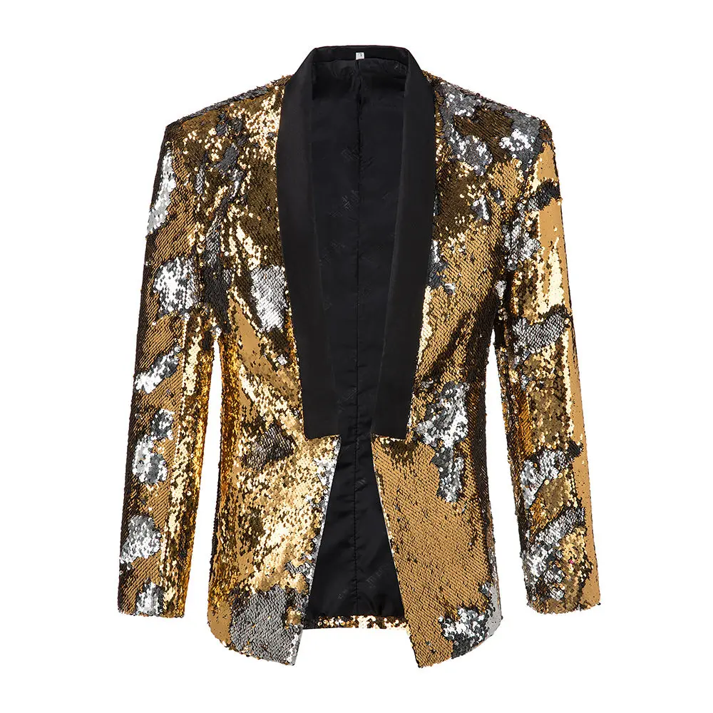 

Korean Clothing Gold and Silver Sequin Men Blazer Stage Suit Jacket Man Costume Tuxedo