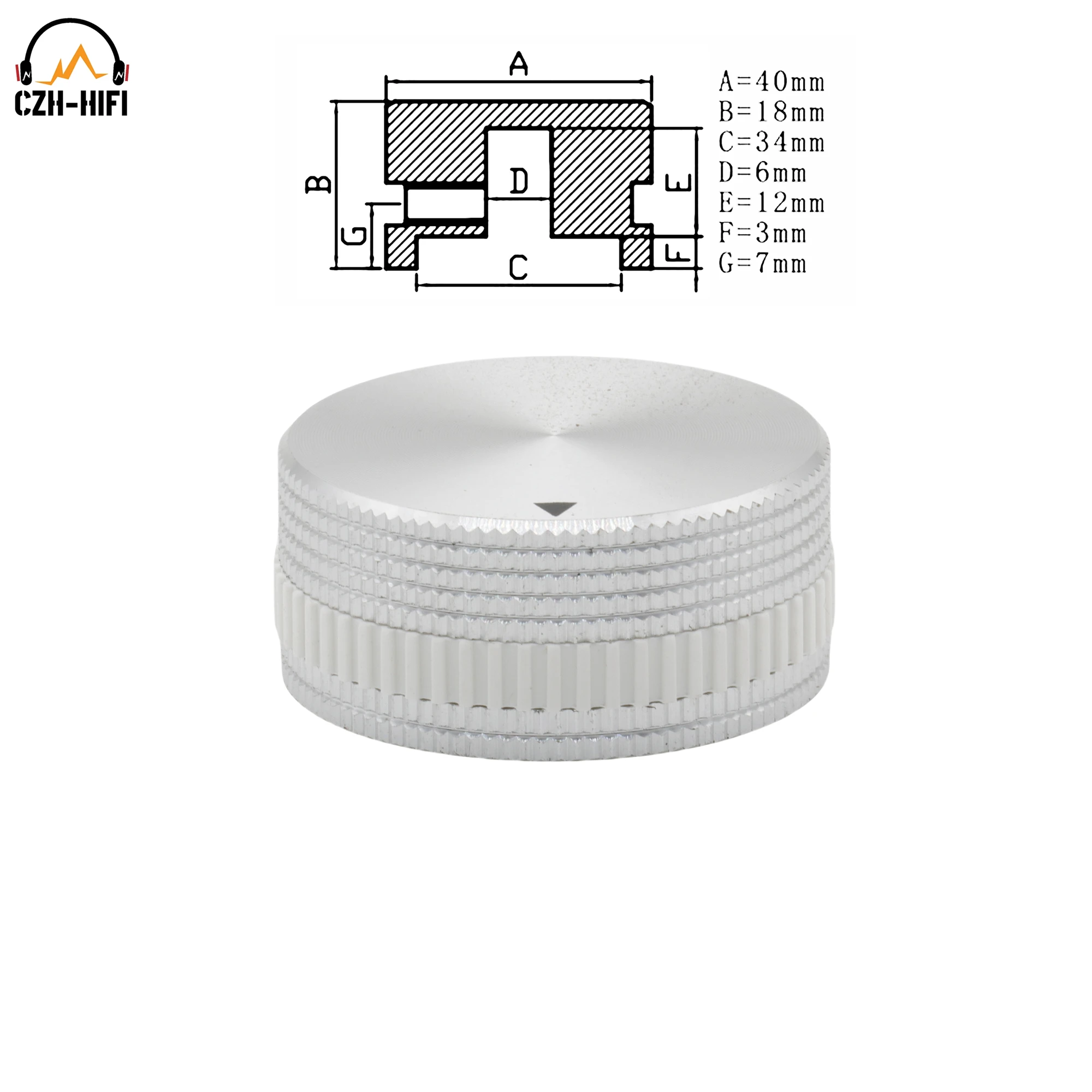 1pc 40mm CNC Gefräste Solide Aluminium Potentiometer Knopf Taste Kappe Audio AMP CD DAC Radio Plattenspieler Dreh mit Gummi Ring – Detail 4