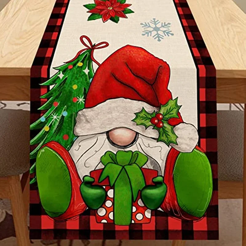 Christmas Plaid Old Man Decoration Linen Table Flag Poinsettia Home Kitchen Dining Room Decoration Indoor Outdoor Party Supplies