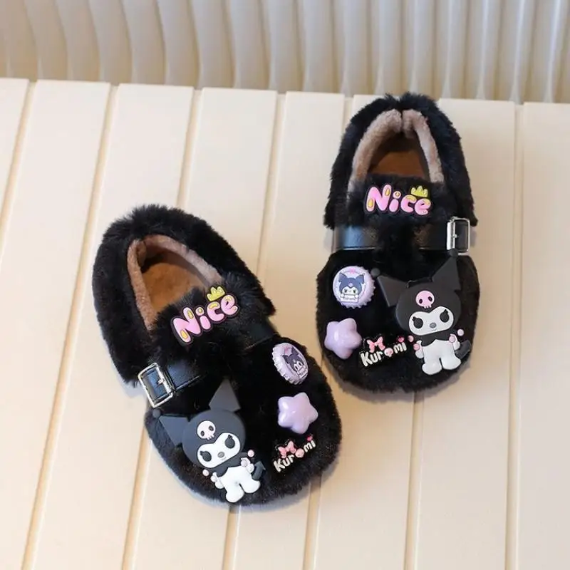 Kuromi Girl Cotton Shoes Winter New Cute Sanrios Anime Figure Child Shoe Velvet Thicken Keep Warm Kawaii Cartoon Overshoes