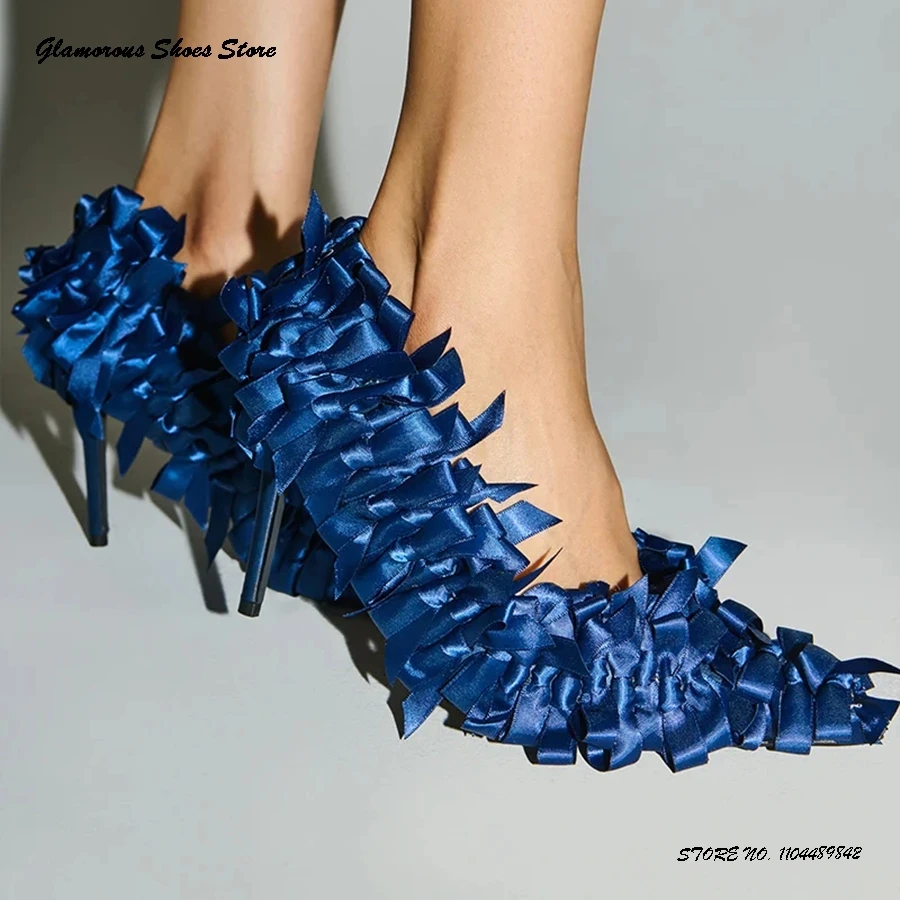 

Small Bow Embellished Satin Pumps Pointed Toe Thin Heels Women's Prom Shoes Spring Autumn Fashion Slip-on Shallow Stilettos