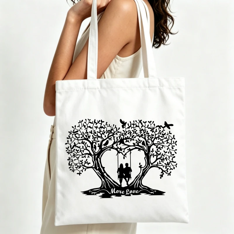 Womens nature graphic canvas tote bag with heart tree design perfect for casual daily use and weekend outings