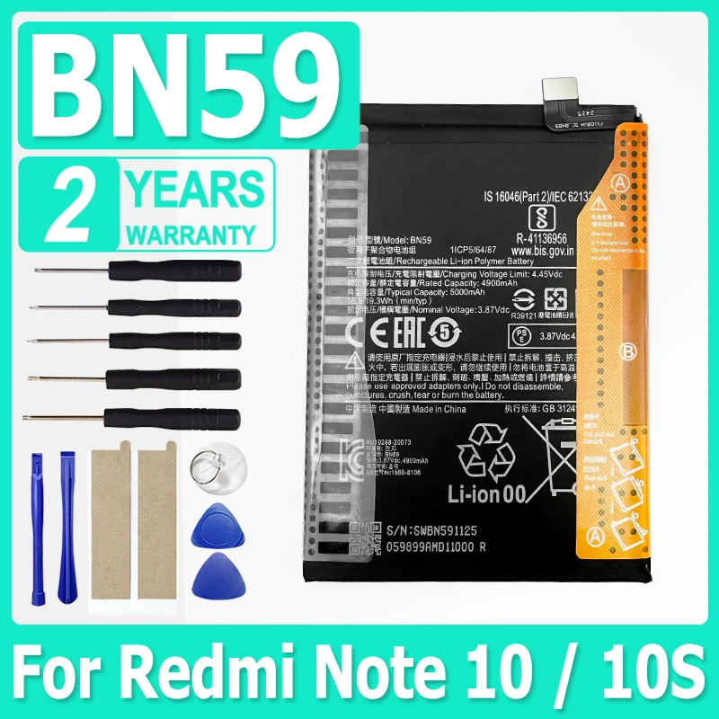 

2025 Years High Quality BN59 Battery For Xiaomi Redmi Note 10 / 10S 5000mAh Replacement Batteries Bateria Fast Shipping + Tools