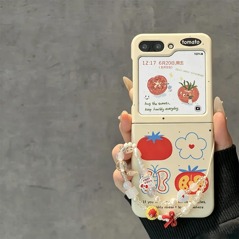 For Samsung Z Flip6 Flip7 Case Cute Skin Feel Tomato Butterfly Pattern Phone Case for Samsung Galaxy Z Flip 7 6 5 4 Cases Kawaii
