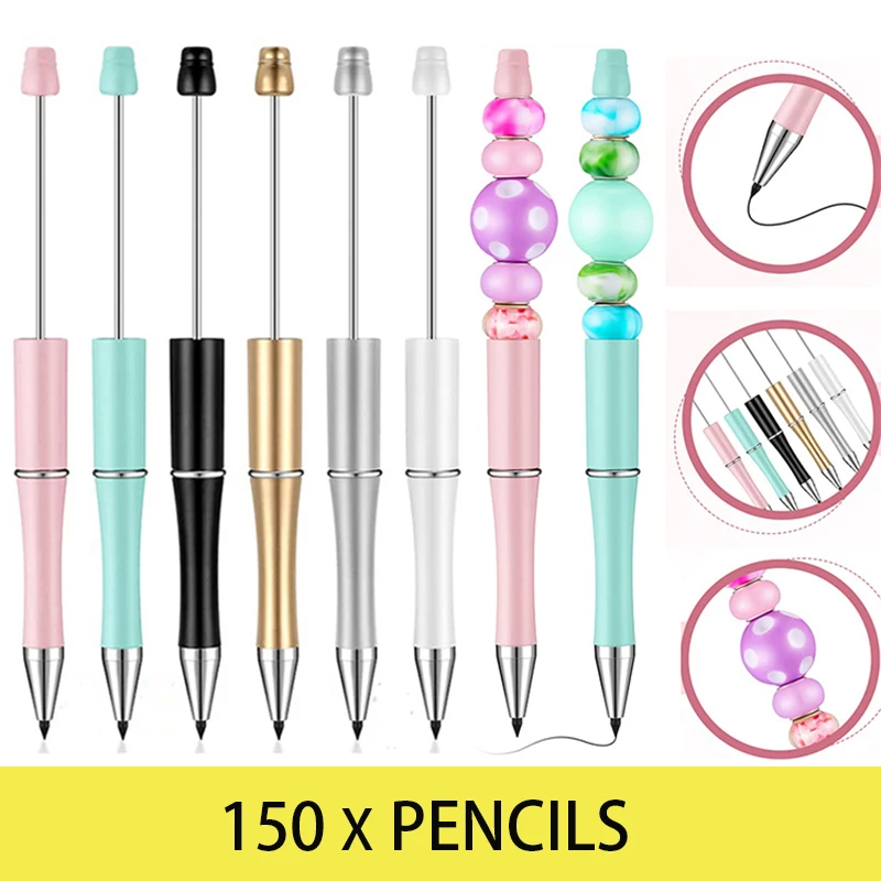 150Pcs New Technology Writing Pencil Beaded Pencil Pens No Ink Beaded Pens Kid Gift Wedding Favors Event & Party Gift for Guest