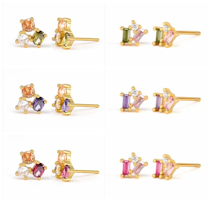 925 Silver Ear Needle Colorful Crystal Tiny Stud Earrings for Women Exquisite Luxury Earring Korean Fashion Females Jewelry Gift