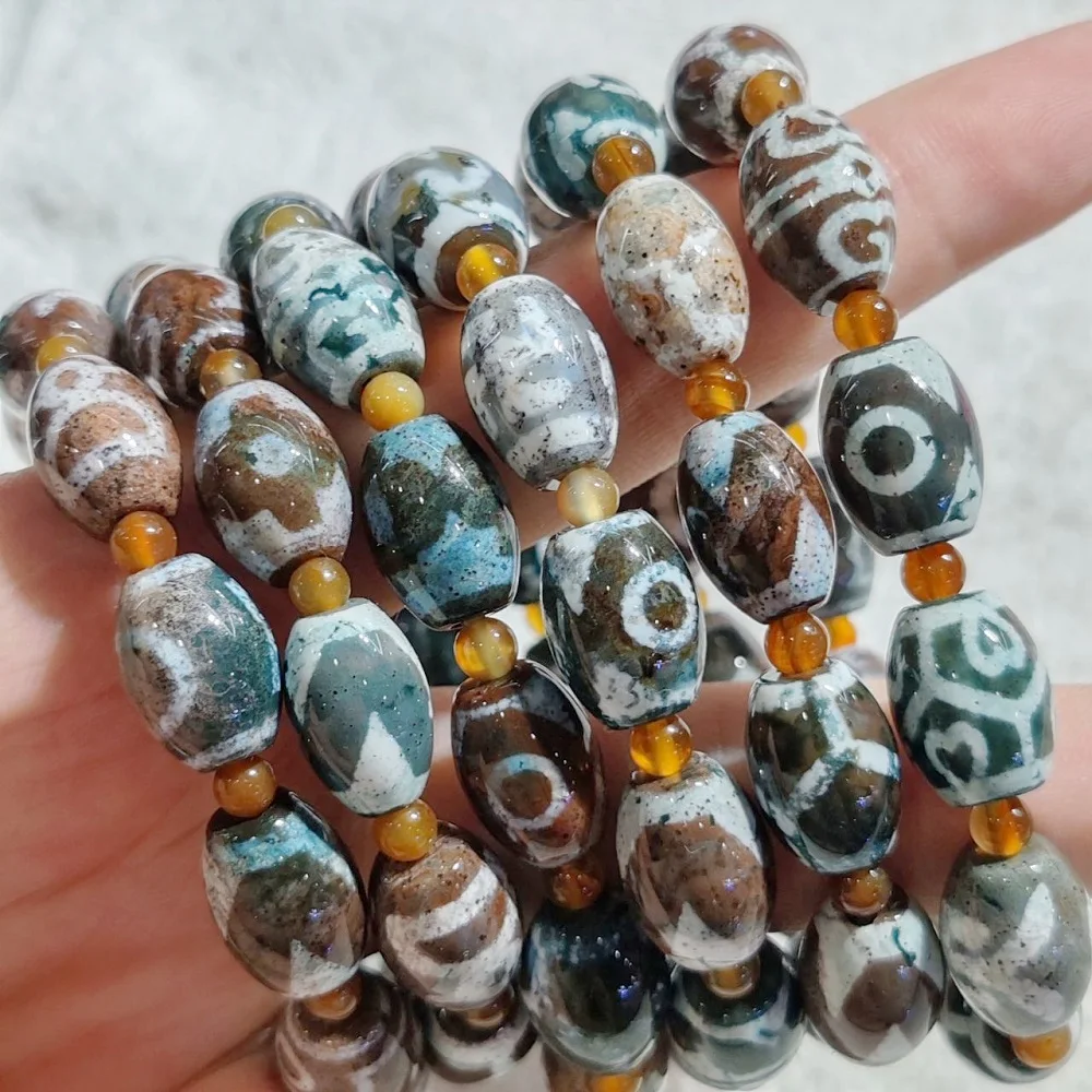 Tibet Natural Agate Dzi Elephant Male Vermilion World Tiger Teeth Turtle Shell and Other Treasure Totem Tianzhu DIY Bracelet