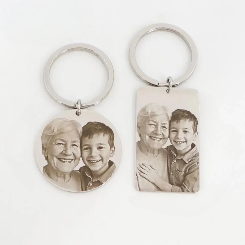 Custom Photo Portrait Engraved Keychain Personalized Pet Dog Image Custom Keychain Round-square Doublesided Keychain Family Gift - view 4