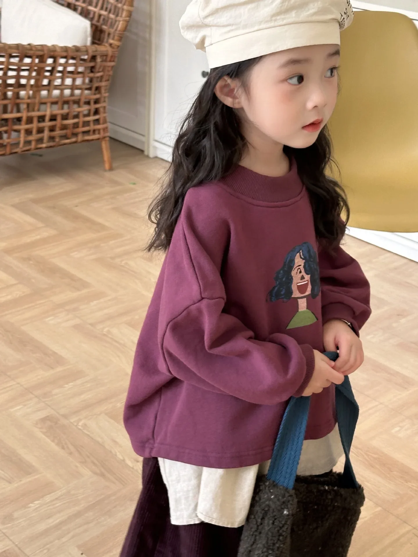 Girls Hoodie 2024 Autumn New Childrens Clothes Korean Baby Girl Foreign Cute Loose Cartoon Printed Hoodie Casual Simple Daily