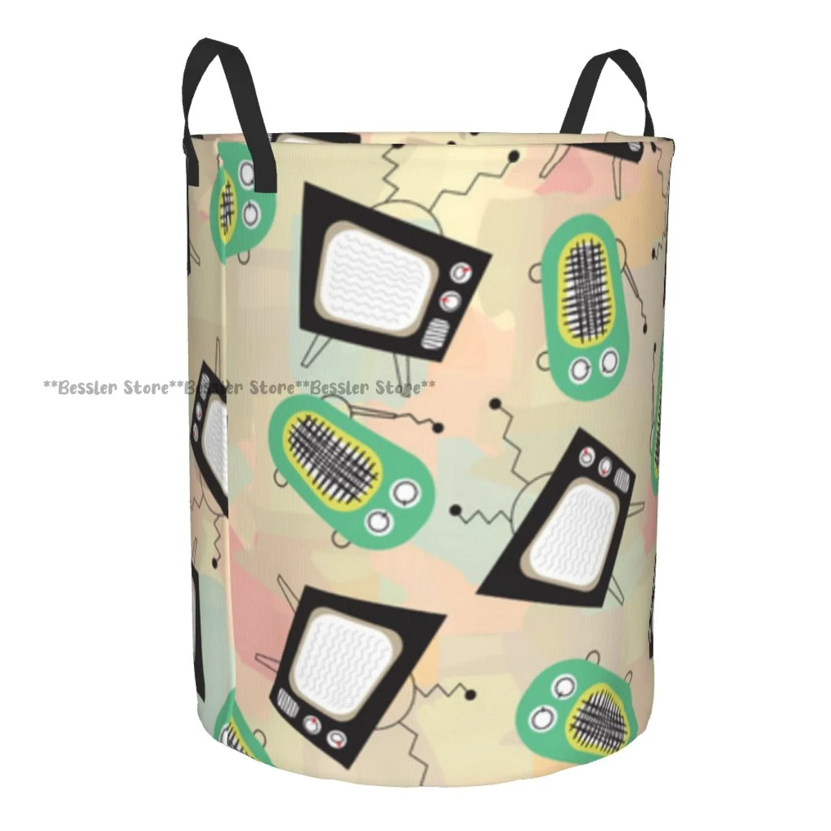 Retro Television And Vintage Radio Waterproof Storage Bag Household Dirty Laundry Basket Folding Clothes Organizer