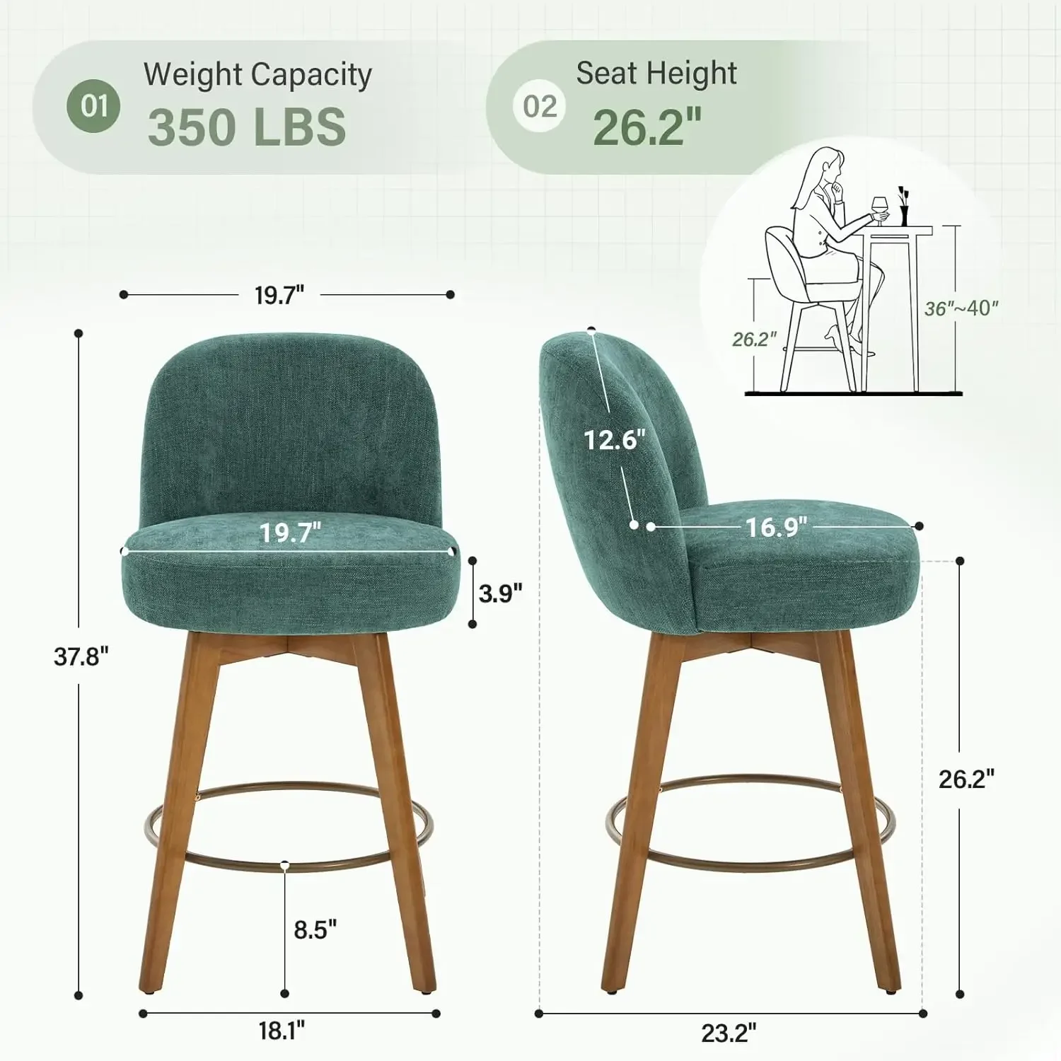 new Swivel Counter Height Bar Stools of 3, Fabric Upholstered Barstools with Walnut Wooden Legs and Backs, 26 Inch, Customized
