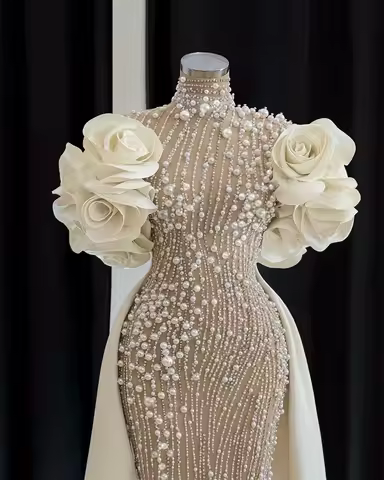 Elegant Pearls Evening Dresses Customized Cape Sleeves Formal Occasion Dress Robes De Soiree Engagement Party Dress Customized