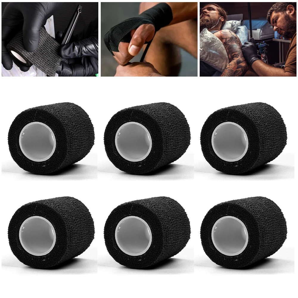 20Rollers Black 5*450cm Disposable Cohesive Tattoo Grip Tape Wrap Elastic Bandage Rolls for Tattoo Machine Grip Accessories