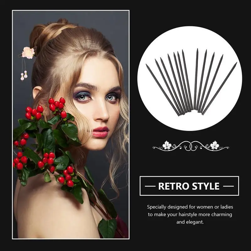 12pcs Vintage Wooden Hairpins Straight Chignon Hairpin Updo Hair Insert Sticks Tapered Hair Chopstick Buns Ponytail Holder