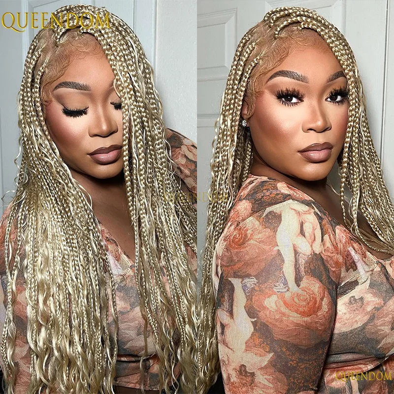 

32 "613 Синтетические плетеные парики для женщин Полный парик с кружевными косами Бохо Плетеный парик без узлов Богемные плетеные парики с вьющимися волосами