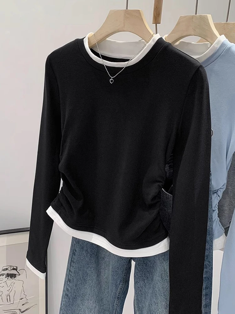 American Sle Hot Girl ort Design Sense Color Blo Long Sve Base irt Dames Lente Herfst Top Inner Wear T irt