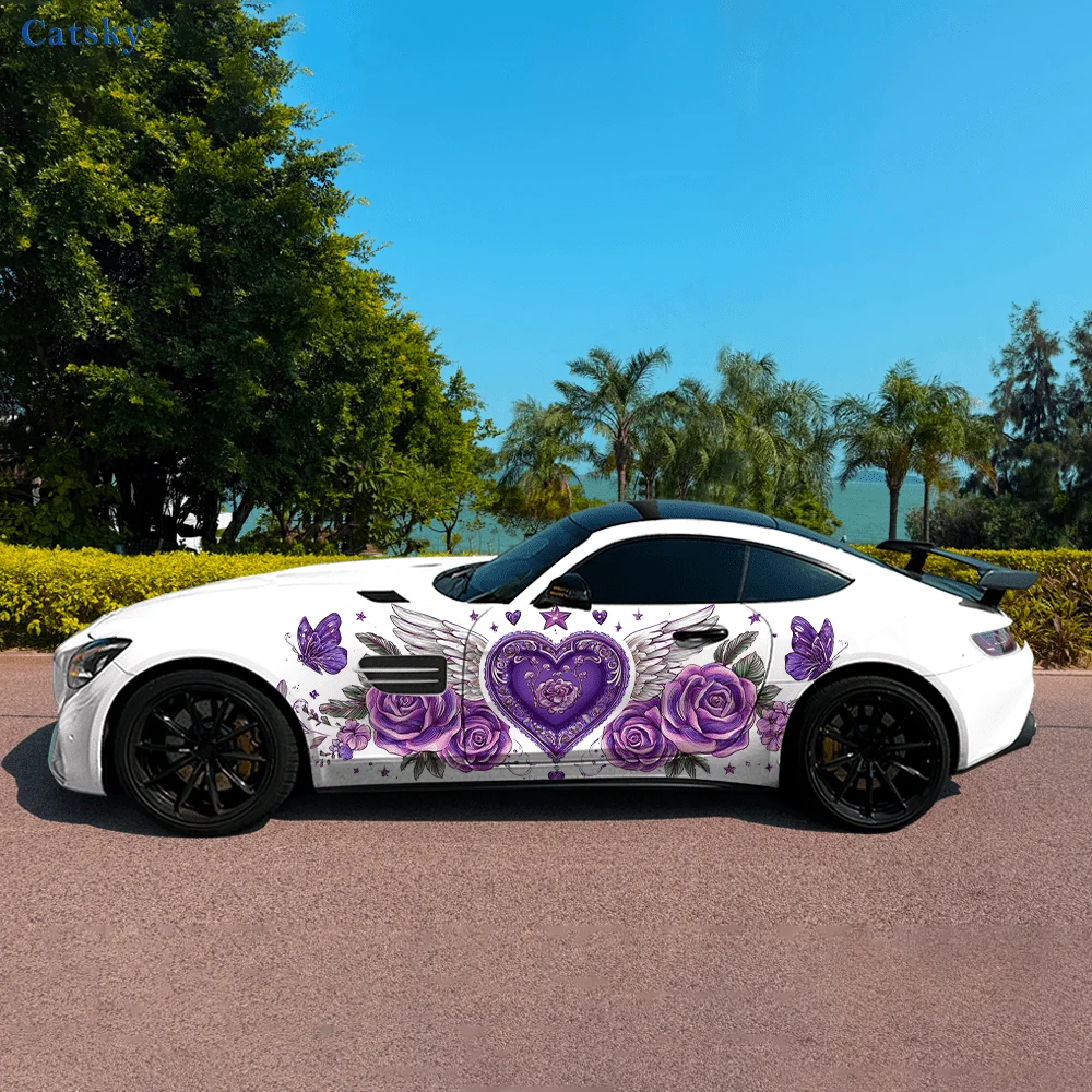 

Purple Heart Rose Wings Car Vinyl Wraps Decal Self-adhesive PVC Sticker Suitable for Trucks SUV Decoration Auto Accessories Gift