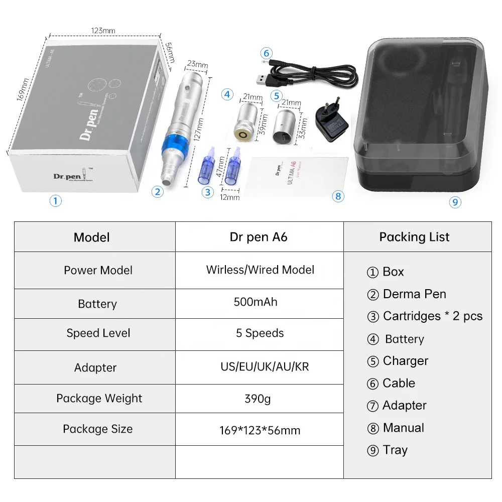 Original Dr pen A6 Electric Dermapen Professional Microneedling Stamp Device With Rechargeable Battery For Facial Skin Car