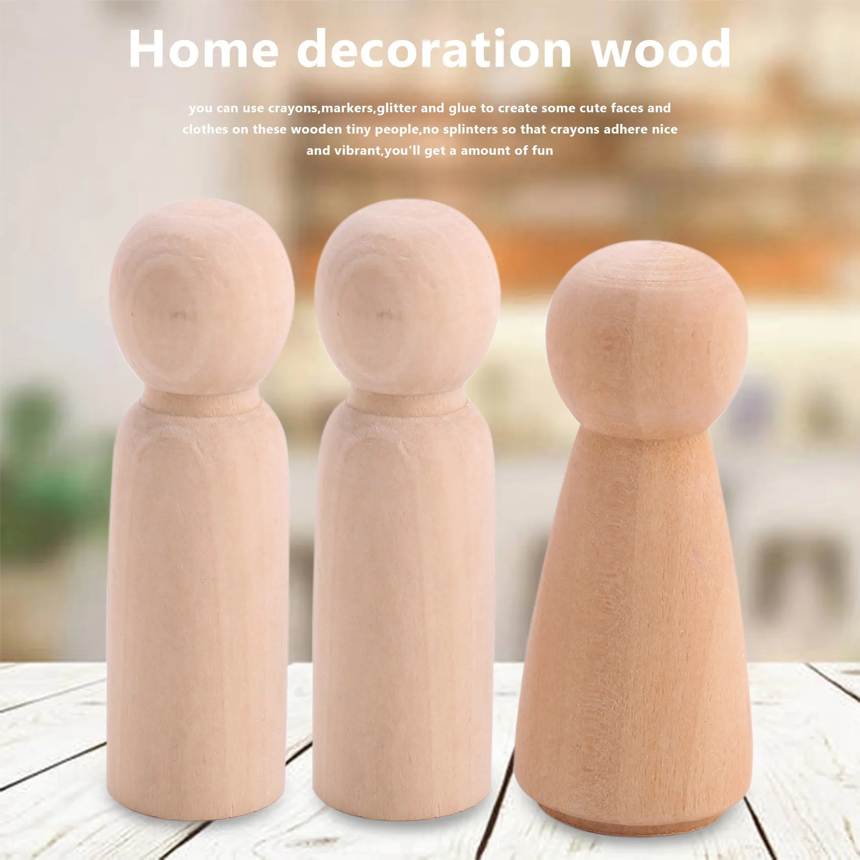 10 Pieces 65 mm Unfinished Wooden Peg Dolls Wooden Tiny Doll Bodies People Decorations,Wood Color