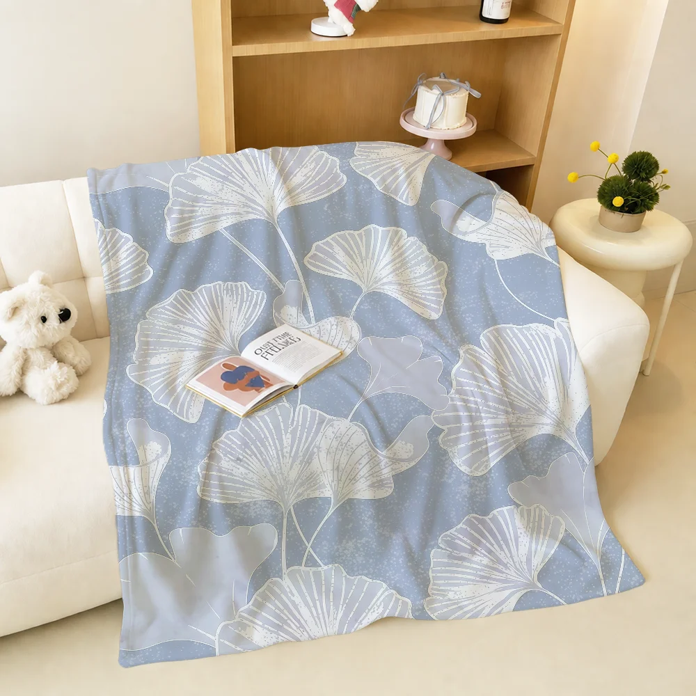 Fashion Minimalist Retro Ginkgo Leaf Design Warm Soft Plush Blanket For Sofa Living Room Nap Home Bedroom Gift Flannel Pet Hogar