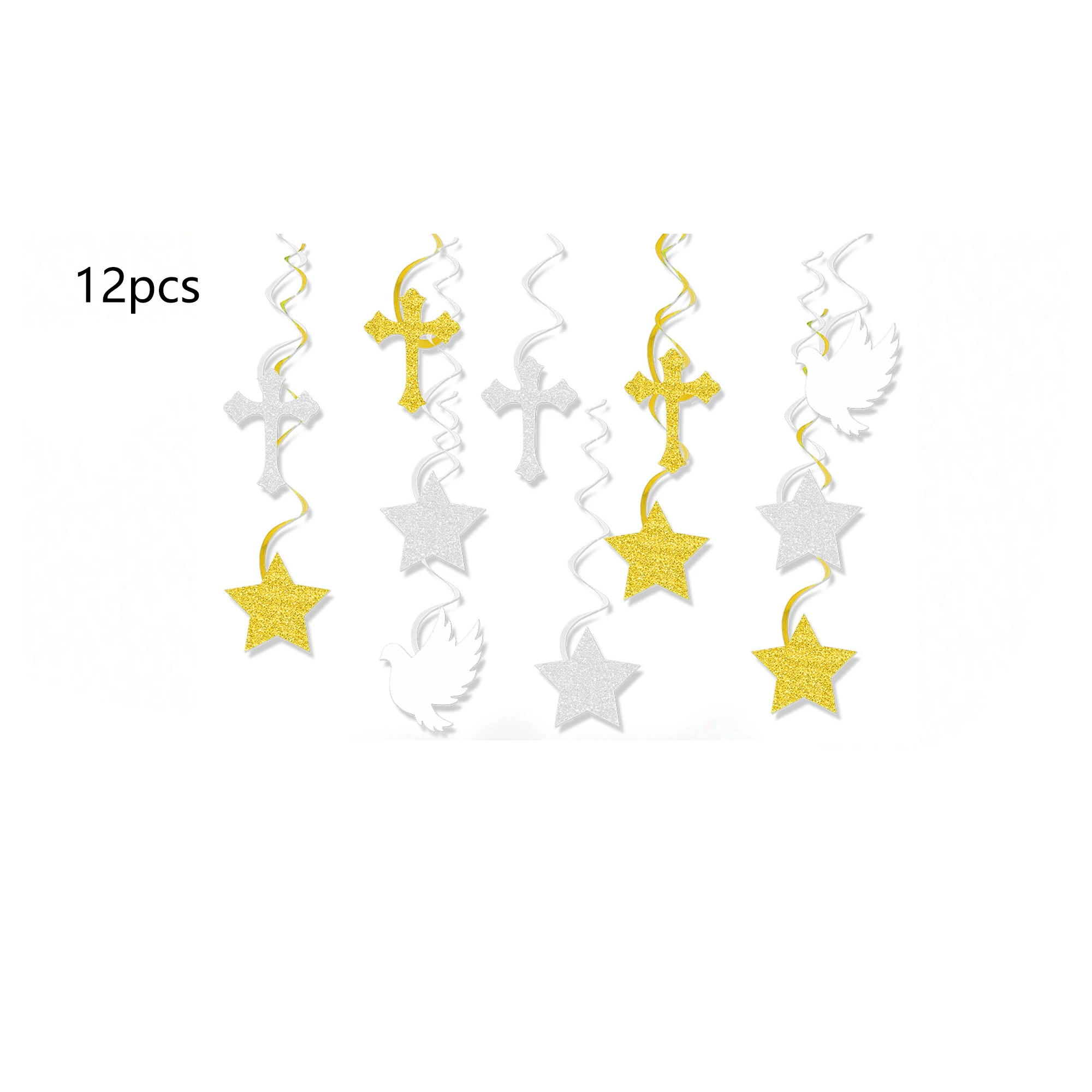 6pcs/12pcs Cross Stars Pigeon Doopsel Communie Hangende Decoratie voor Doopsel Communie Pasen Bruiloft BabyShower Feestdecoratie S
