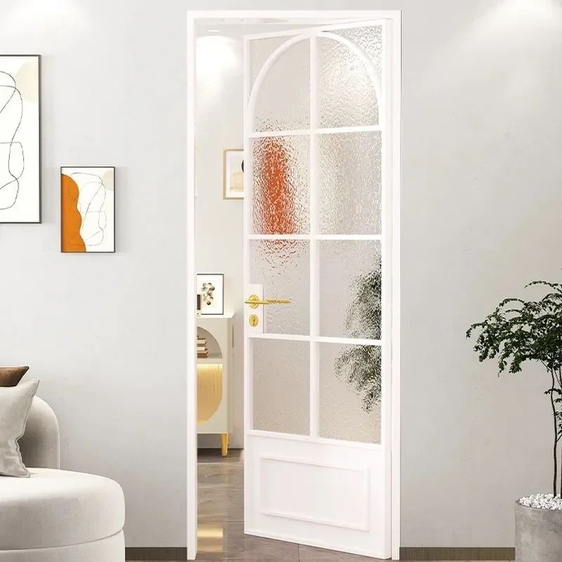 for French Retro Old Iron Door for Bathroom Kitchen Glass Door for Aluminum Alloy Minimalist Arched Door