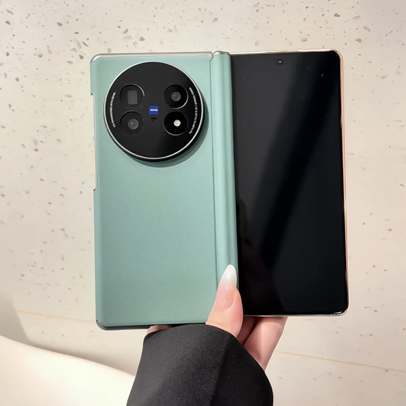 حافظة لهاتف Vivo X Fold 5 ذات محور مزدوج بلون سادة من الجلد العادي المفصلي المقاوم للصدمات غطاء هاتف محمول صلب