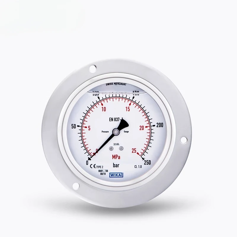 WIKA All Stainless Steel Bourdon Tube Pressure Gauge (Shockproof) 233.50.100 Axial Front Band Edge 1/2NPT