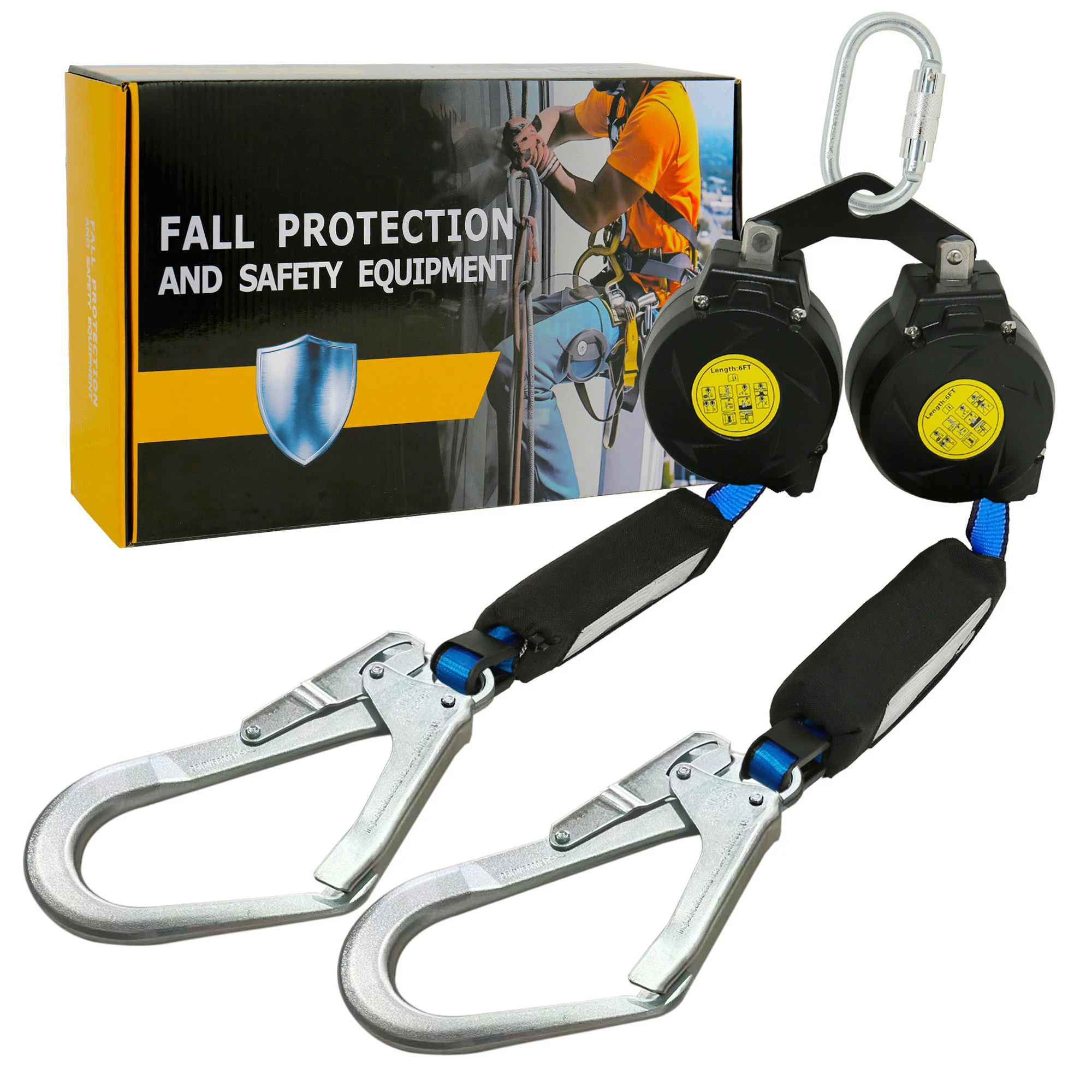 Heavy Duty Self Retracting Lifeline Fall Arrest Device Self Lock Safety Lanyard For High Altitude Work (6FT)