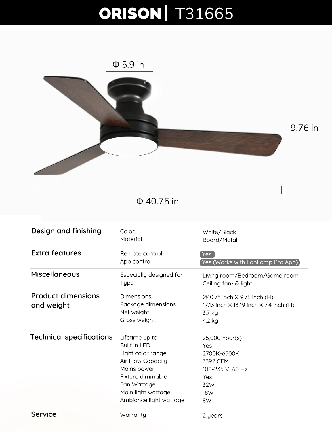 Ceiling Fans with Lights 42 Inch, Low Profile Flush Mount Ceiling Fan, RGB Backlight & Dimmable Lighting, Remote & App Control, 6 Speeds, 3 Reversible Blades, Black